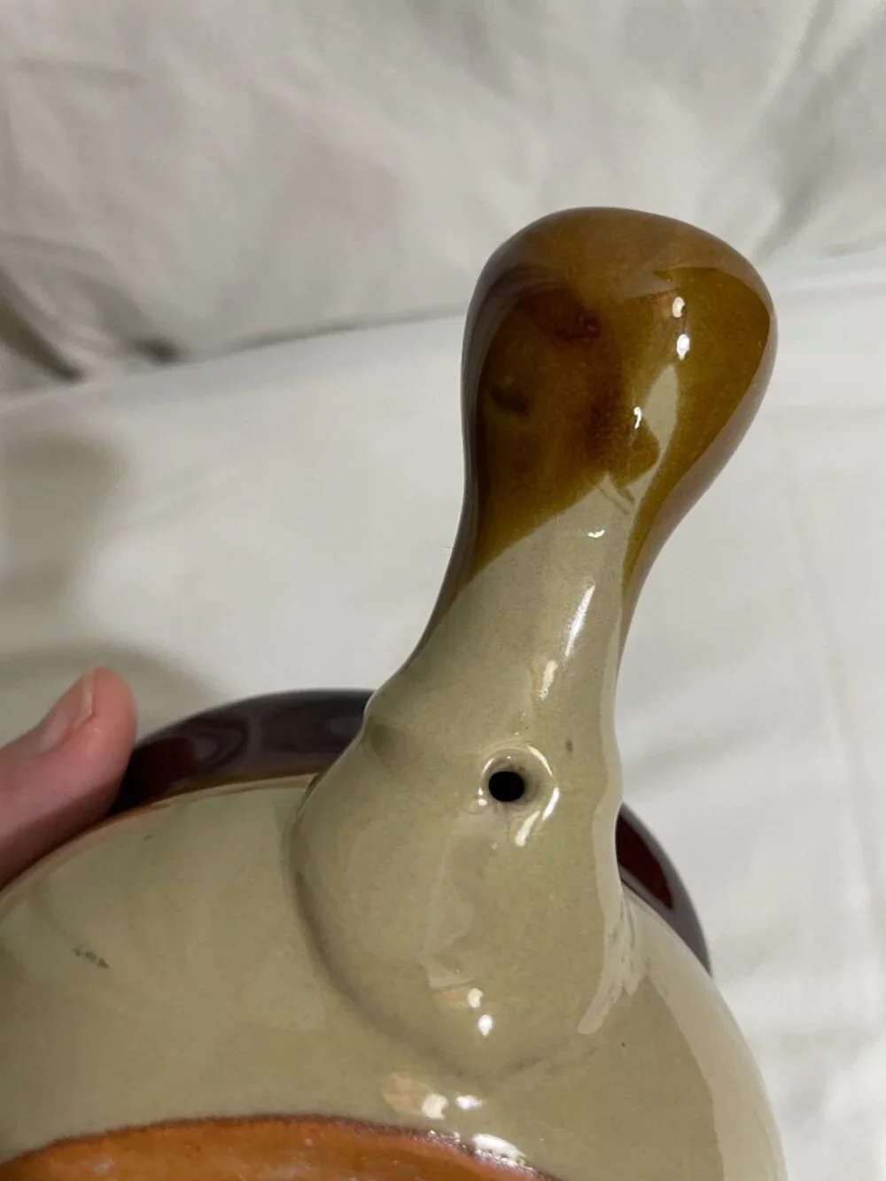 Vintage Brown Drip Glaze Covered Ceramic Individual Soup Crock Pot w/ Handle & L